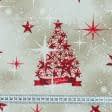 Тканини для декоративних подушок - Декоративна новорічна тканина Лонета Ялинка зірки, чевоний
