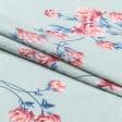 Тканини для блузок - Штапель Фалма принт фрезові троянди на м'ятному