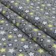 Ткани для детской одежды - Экокоттон звёзды цветные, фон серый
