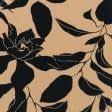 Тканини для суконь - Штапель Фалма принт чорні квіти на кремовому