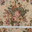 Ткани гобелен - Гобелен Прованс розы бордовые фон бежевый