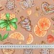 Ткани horeca - Ткань скатертная рогожка Новогодняя апельсины