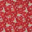 Тканини для скатертин - Декоративна новорічна тканина Лонета / Ялинка зірки, золото
