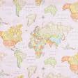 Тканини для декоративних подушок - Декоративна тканина лонета Карта світу рожевий