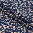 Тканини для суконь - Штапель Фалма принт дрібні квіти на темно-синьому