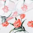 Ткани вискоза, поливискоза - Плательный креп принт тюльпаны молочный/красный