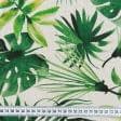 Ткани для штор - Декоративная ткань лонета Монстера зеленый фон натуральный