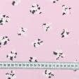 Тканини для суконь - Штапель Фалма принт чорно-білі букетики на рожевому