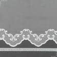 Ткани сетка - Тюль сетка вышивка Лийс белая  с фестоном