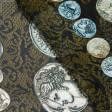 Тканини для блузок - Шовк штучний принт монети на темному хакі