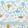 Ткани для детской одежды - Фланель белоземельная детская слоны/воздушные шары