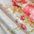 Ткани распродажа - Декоративная ткань сатен принт  розы  красный
