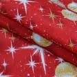 Тканини для портьєр - Декоративна новорічна тканина Сніжинки  фон червоний