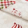 Тканини для скатертин - Декоративна новорічна тканина Лонета / Ялинки, зірки, іграшки