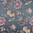 Ткани портьерные ткани - Декоративная ткань Палми цветы бежево-розовые фон морская волна