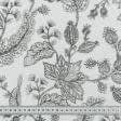Ткани портьерные ткани - Декоративная ткань панама Хани/HANY цветы серый фон белый