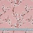 Ткани для мебели - Декоративный велюр принт Сакура цвет персиковый