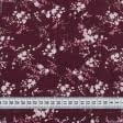 Тканини для суконь - Платтяний твіл принт малиново-рожеві квіти на бордовому