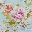 Ткани портьерные ткани - Декоративная ткань  лонета   Флорал цветы/ FLORAL фон голубой