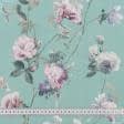 Тканини для декоративних подушок - Декоративна тканина Сомбра троянди фон т.бірюза