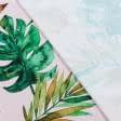 Тканини для штор - Декоративна тканина лонета Монстера зелений фон рожевий