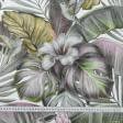 Тканини портьєрні тканини - Декоративна тканина Колібрі на листях колір зелений, фон білий