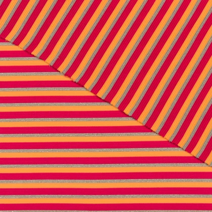Тканини стрейч - Трикотаж біфлекс репс у смужку помаранчеву, рожеву, золоту 4