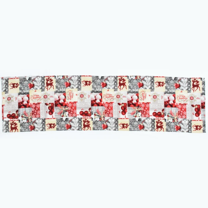 Раннер для сервировки стола  Новогодний / Коллаж, игрушки серый, беж 150х40 см  (173591)