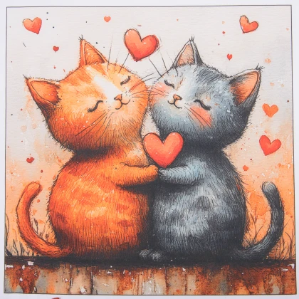 Тканини бавовна 100% - Купон декоративний Закохані кошенята фон бежевий 45х45 см