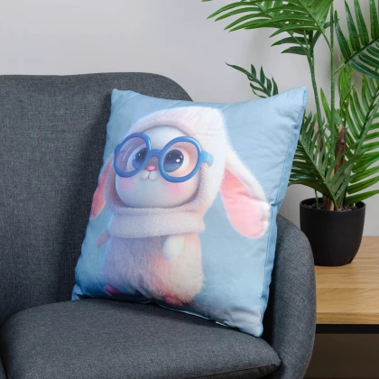 Тканин подушки - Подушка декоративная 45х45 полупанама "Зайка в очках " 2