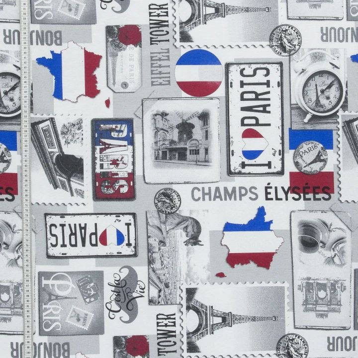 Декоративная ткань лонета Франция серый, красный