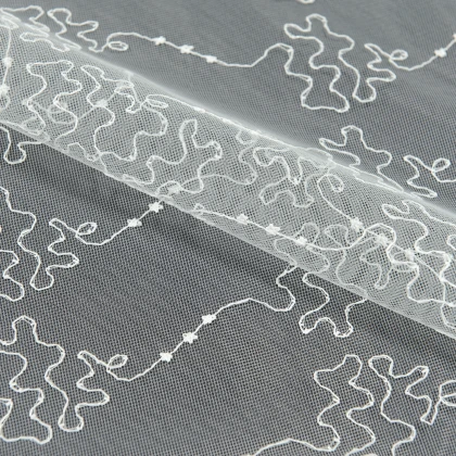 Тканини ненатуральні тканини - Тюль вишивка Клер молочний з блиском з фестоном 3