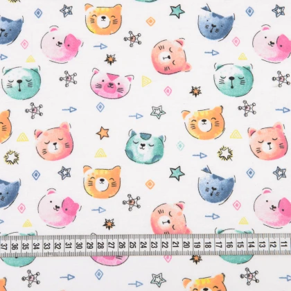 Тканин хлопок 100% - Фланель белоземельная детская  коты 3