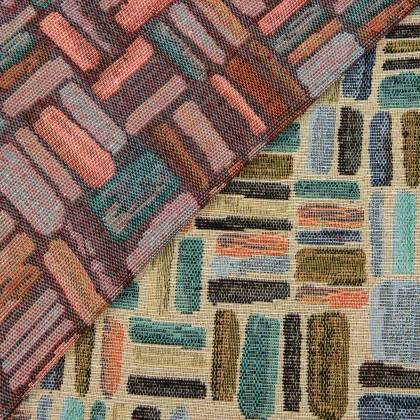 Тканини жаккард - Супергобелен Тетріс бежево-бірюзовий 4