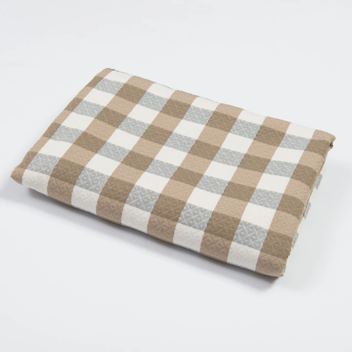 Покривало гобеленове Клітинка бежева, сіра, молочна 145х210 см  (138584)