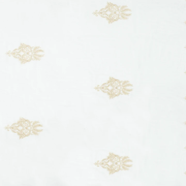 Тюль микросетка вишивка Вензель молочная, св.золото (купон)